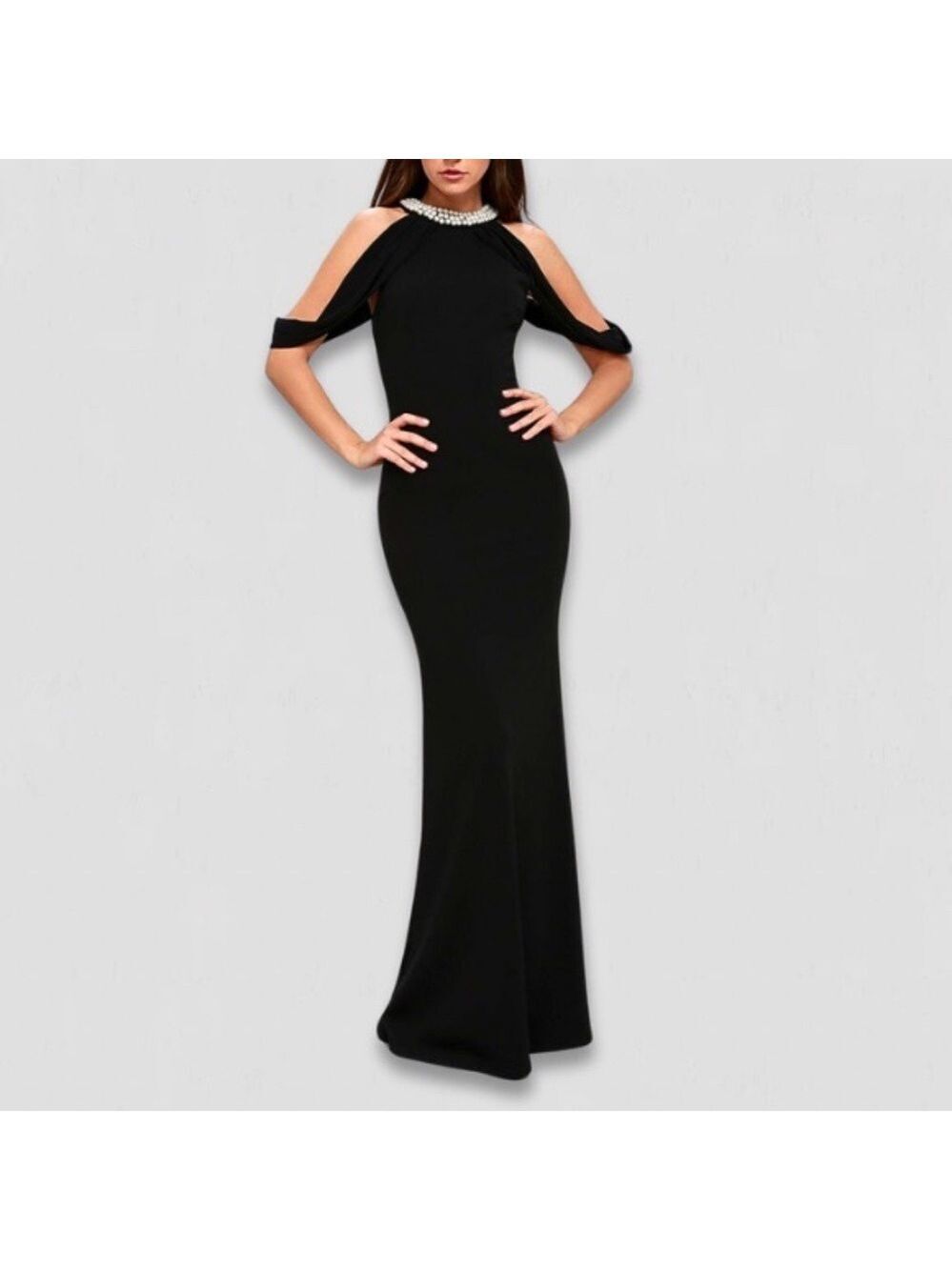NWT Lulus Halter Mermaid Maxi Dress Black whimsigoth coquette wedding guest XS